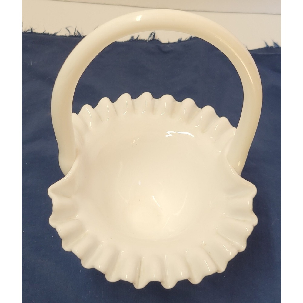 Fenton White Milk Glass Hobnail 7.5" Ruffled Basket